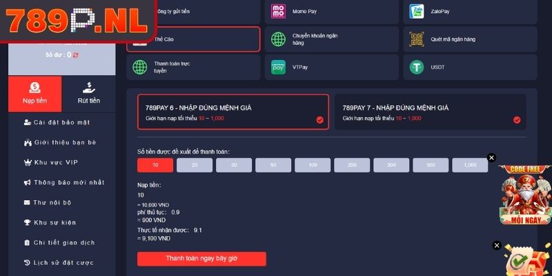 Nạp Tiền 789P - Hướng Dẫn Giao Dịch Nhanh Chóng Và An Toàn 2 Giao dịch nhanh bằng thẻ cào